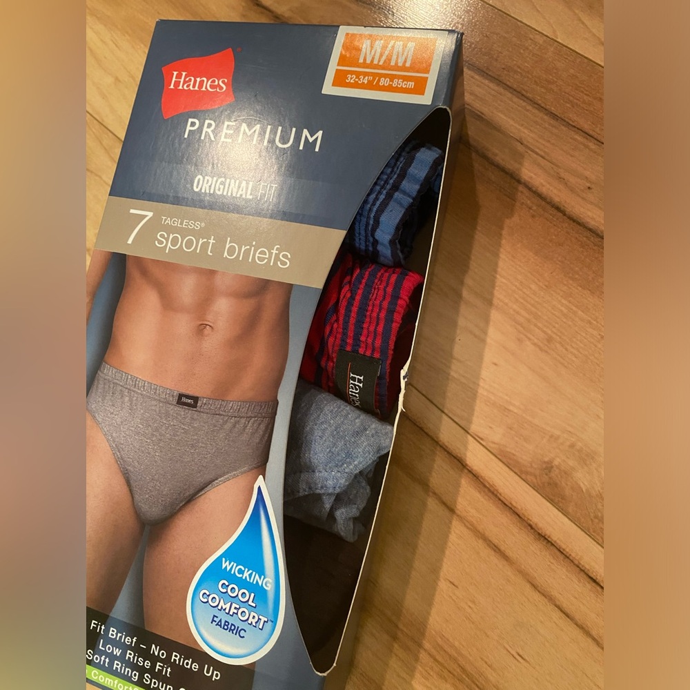 Hanes Premium Men's Sport Briefs – Blue & Red Striped, Heather Blue & Black - Picture 2 of 5